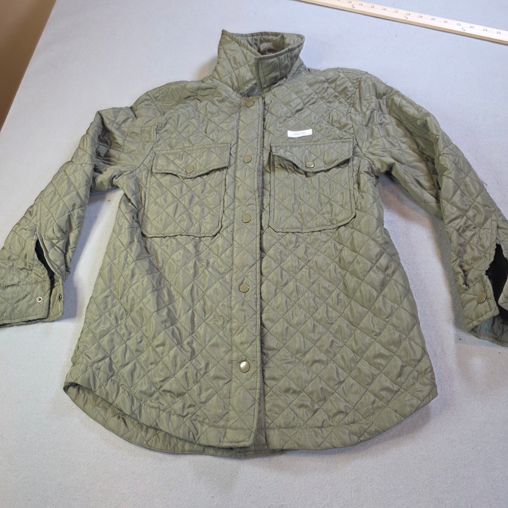 New Look Olive Green Quilted Snap Front Shirt Jacket Shacket Small